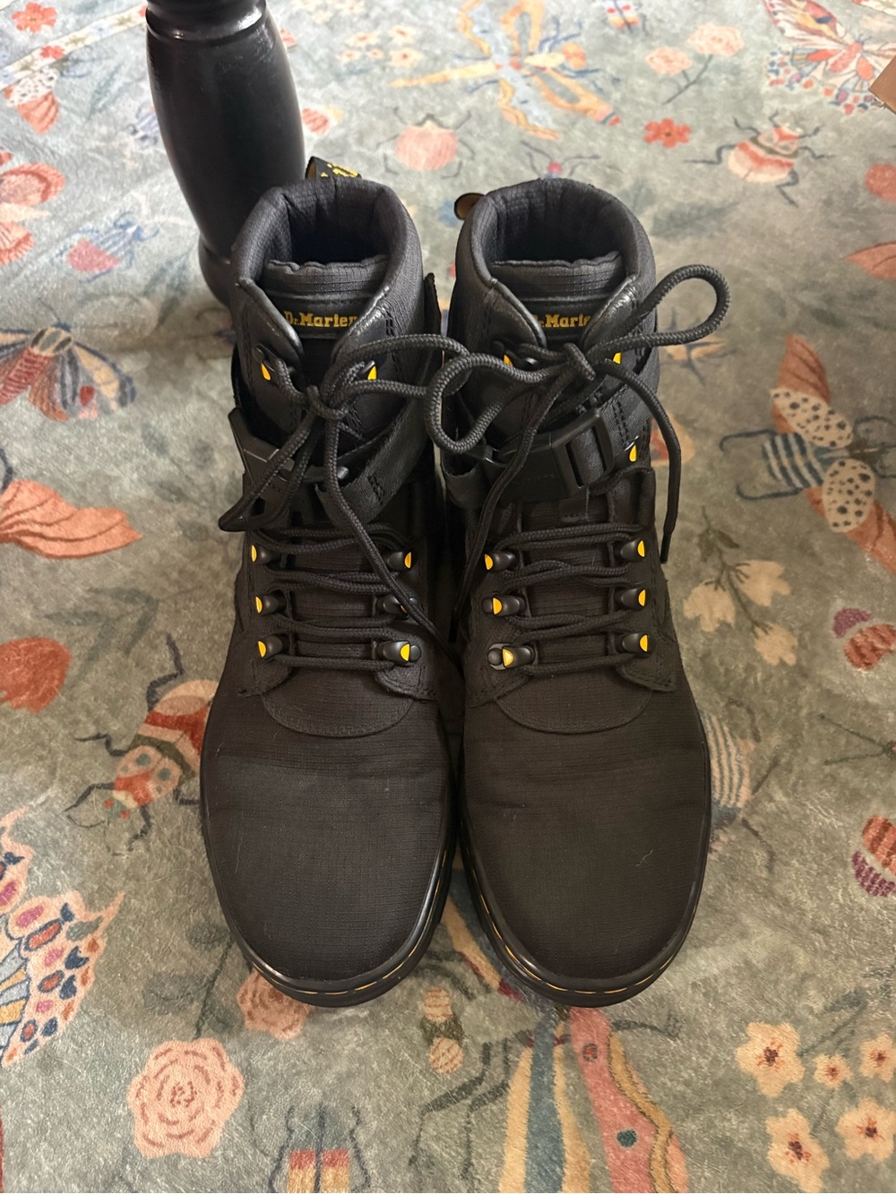Dr. Martens Black Lace-Up Men's Boots with Yellow Eyelet Accents